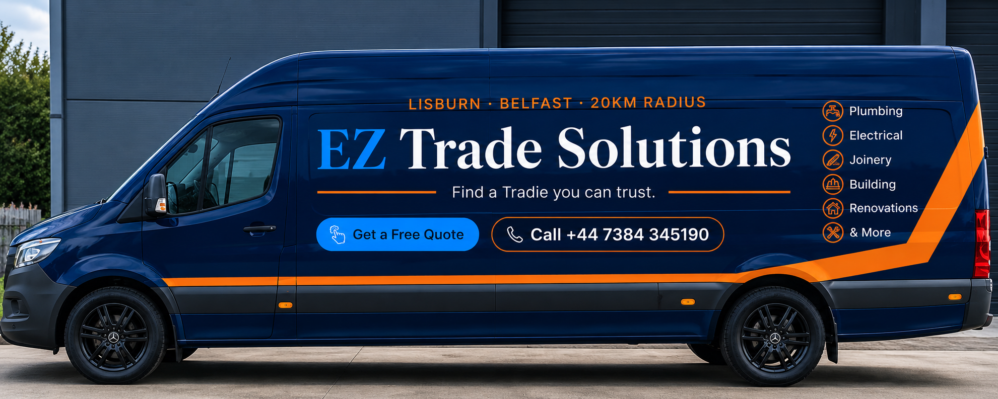 Ez Trade Solutions branded van serving Lisburn, Belfast and a 20km radius